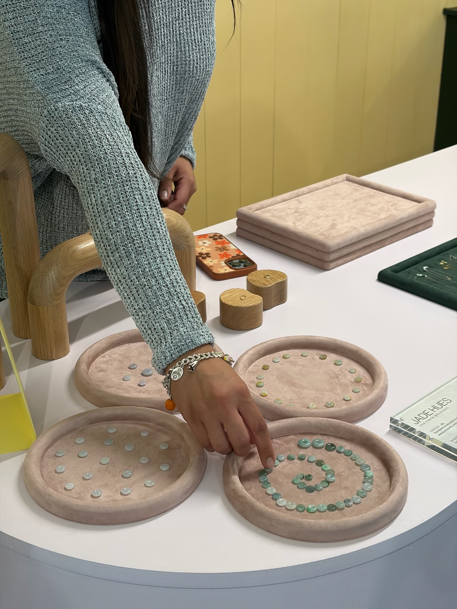 Selecting jade options at the bar